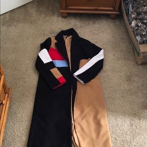 Long colorblock trench coat